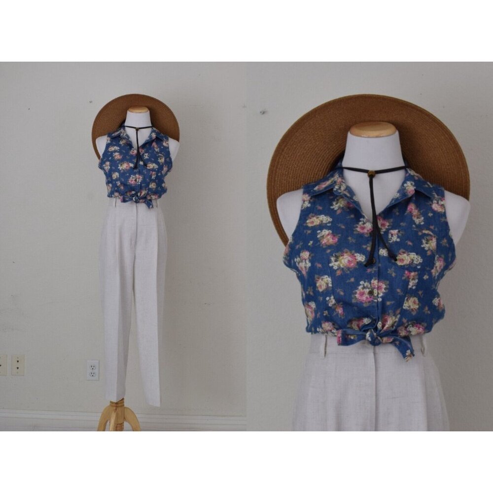 Floral Cotton/Polyester Tie Down Blouse size M